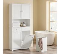 Colonne de rangement salle de bain - SOBUY - 78x38x181 cm - Blanc - Deux paniers à linge 45 L - Deux tiroirs en MDF