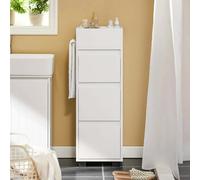 SoBuy Meuble Salle de Bain Petit Meuble Rangement avec 3 Tiroirs 4 Compartiments, Porte-Serviettes - Armoire Salle de Bain Compacte, Idéale pour Toilette en Bois, Meuble WC Blanc, 30x90x30cm, BZR29-W