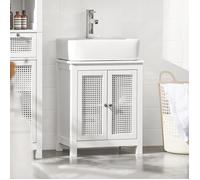 SoBuy Meuble sous Lavabo Salle de Bain avec 2 Portes et Étagère Petit Meuble Salle de Bain avec Panneaux en Treillis pour Vasque ou Lavabo Blanc 50x60x33 cm BZR35-W
