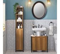 Sobuy BZR62-PF Meuble Colonne de Salle de Bain avec 3 Niches, 1 Porte et 3 Etagères Intérieurs, Industriel, L30 x P28 x H168