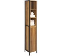Sobuy BZR62-PF Meuble Colonne de Salle de Bain avec 3 Niches, 1 Porte et 3 Etagères Intérieurs, Industriel, L30 x P28 x H168