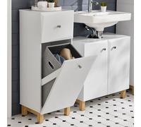 SoBuy BZR93-W Armoire à linge avec sac à linge pliable Coffre à linge avec un tiroir Panier à linge Armoire de salle de bain Meuble de salle de bain blanc LHT env : 34x90x30cm
