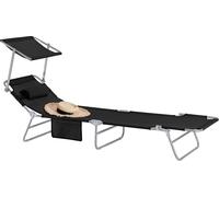 SoBuy Chaise longue de jardin avec parasol et coussin Chaise longue pliante Chaise longue de détente pour jardins, cours, plages, balcons Noir OGS48-SCH