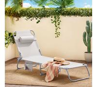 SoBuy Chaise longue de jardin avec poche latérale et coussin aéré pliable Chaise longue pour jardins, cours, plages, balcons Beige OGS35-MI