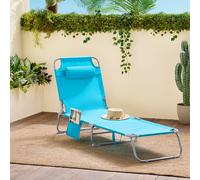 SoBuy Chaise longue de jardin avec poche latérale et coussin aéré pliable Chaise longue pour jardins, cours, plages, balcons Bleu OGS35-B