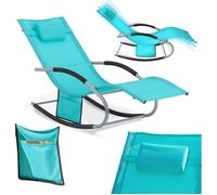 SoBuy Chaise Longue Transat de Jardin Bascule avec Appui-Tête Réglable, Pochette et Repose-Pieds, Bleu, OGS28-HB