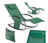 SoBuy Chaise Longue Transat Pliable Jardin Fer - Bain de Soleil Ergonomique à Bascule Relax - Fauteuil Extérieur Confortable Plage pour Terrasse Balcon Camping, Vert Foncé, OGS28-WD