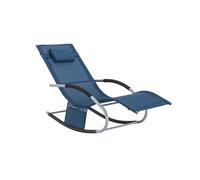 SoBuy Chaise Longue Transat Pliable Jardin Fer - Bain de Soleil Ergonomique à Bascule Relax - Fauteuil Extérieur Confortable Plage pour Terrasse Balcon Camping, Bleu Marine, OGS28-NB