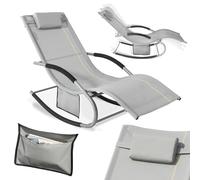 SoBuy Chaise Longue Transat Pliable Jardin Fer - Bain de Soleil Ergonomique à Bascule Relax - Fauteuil Extérieur Confortable Plage pour Terrasse Balcon Camping, Gris, OGS28-HG