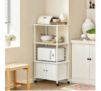 SoBuy Chariot de Cuisine à Roulettes, Meuble Micro-Onde avec 3 Tablettes, 2 Portes et Étagère Intérieure, 60x40x110cm, Blanc