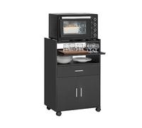 SoBuy Chariot de Cuisine avec Freins & Plan Extensible, 59x92x40cm, Cuisine | Meuble de Rangement pour Micro-Ondes avec tiroir, 2 niches & placard, charge 60 kg, MDF/PB, bureau/repas/extérieur, FSB09-SCH