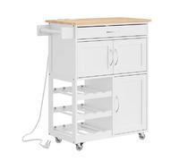 Chariot de cuisine roulant avec station de charge - SOBUY - MDF blanc - 75×37×87 cm - 4 roulettes multidirectionnelles