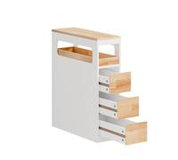 SoBuy Chariot de Rangement Cuisine Fin à 4 Niveaux, Meuble Bas de Cuisine Desserte à roulettes Tour de Rangement Étroit Gain de Place, Blanc et Bois 65x23x82cm BZR54-III-WN