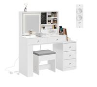 SoBuy Coiffeuse avec LED, Station de Charge et Tabouret, 120x40x127cm