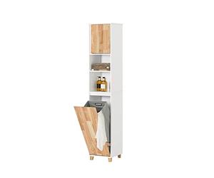 SoBuy Colonne Panier à Linge 31 cm, 2 Niveaux Ouverts, Blanc et Bois | Colonne Étroite avec Panier à Linge, pour Salle de Bain, Buanderie, Entrée, Salon, Cuisine et Bureau BZR74-W