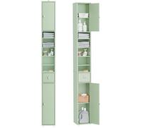 SoBuy Colonne Salle de Bain Étroite avec Tiroir et Étagères Réglables, Meuble Compact 20x20x180 cm Vert pour WC et Petits Espaces