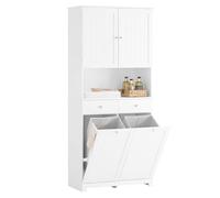 SoBuy Colonne Salle de Bain Rangement Meuble Haut 78x38x181cm Gain de Place | Avec 2 Paniers à Linge & 2 Tiroirs Armoire Fermée Étagère Ouverte Meuble WC BZR215-W