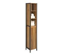 SoBuy Colonne Salle de Bain Vintage 30x168x28 cm - Meuble Colonne Étroit avec 3 Compartiments Ouverts et 1 Porte - Armoire de Rangement pour WC ou Salle de Bain, Style Industriel BZR62-PF