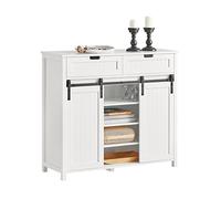 SoBuy Commode Porte Coulissante, Meuble Porte Coulissante, Meuble Rangement avec 2 tiroirs, pour Cuisine, Salon et entrée, pour célibataires, Couples et familles, Blanc 104x93x35 cm, FSB74-W