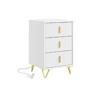 SoBuy Commodine avec 3 tiroirs et charge sans fil Blanc 40x40x63.5 cm