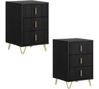 SoBuy Comodino 3 tiroirs avec pieds dorés Noir 40x40x63 cm FBT115-L-SCHx2