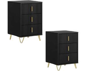 SoBuy Comodino 3 tiroirs avec pieds dorés Noir 40x40x63 cm FBT115-L-SCHx2