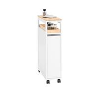 SoBuy Desserte à roulettes 20 cm, 20×51×79 cm pour Cuisine et Salle de Bain | Petit chariot de rangement à roulettes, plateau amovible, tiroirs coulissants et roulettes avec freins, MDF, Blanc, NSR11-WN