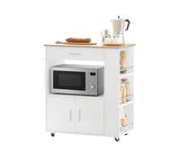 SoBuy Desserte Cuisine à roulettes avec Freins & Plan, 82x88x46 cm, Cuisine | Meuble Cuisine Rangement avec tiroir, niche micro-ondes, 3 étagères côté & porte-serviettes, charge 75 kg, MDP/PB, FKW113-WN