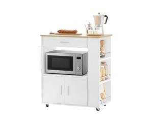 SoBuy Desserte Cuisine à roulettes avec Freins & Plan, 82x88x46 cm, Cuisine | Meuble Cuisine Rangement avec tiroir, niche micro-ondes, 3 étagères côté & porte-serviettes, charge 75 kg, MDP/PB, FKW113-WN