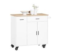 SoBuy Desserte Cuisine à roulettes avec Rangement Coulissant, 105×92×46 cm | Îlot central cuisine avec tiroir, tablette réglable et porte-serviettes, MDF/PB, cuisine, salle à manger, terrasse, FKW126-WN