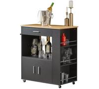 SoBuy Desserte Cuisine à roulettes avec Tiroir et Étagère Latérale, Meuble Rangement Cuisine Noir 75x46x83 cm