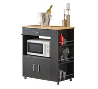 SoBuy Desserte Cuisine à roulettes freinées & Niche Micro-Ondes, 82x88x46cm | Meuble Cuisine Rangement avec plan, 3 niches & porte-serviettes, charge 75 kg, MDF/PB, salle à manger & salon, FKW113-SCH