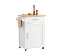 SoBuy Desserte Cuisine à roulettes freinées & Plan, 68x90x46cm, Cuisine | Meuble Cuisine avec tiroir, tablette réglable & porte-serviettes, charge 45 kg, MDF(E1), salle à manger/extérieur, FKW102-WN