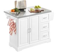 SoBuy ilot Central Cuisine avec Plan de Travail en Acier Inoxydable Anti-Traces Extensible desserte de Cuisine à roulettes avec 3 tiroirs Blanc 130x91x(46-71) cm FKW41-ST