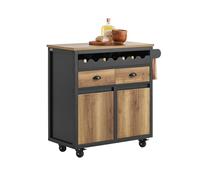 SoBuy Desserte Cuisine avec casier 7 Bouteilles et 2 Portes, 89×40×87 cm | Desserte à roulettes, 2 tiroirs, porte-serviettes, 63 kg, MDF/PB, cuisine, salle à manger, coin café, balcon, FKW122-SCH