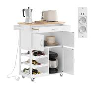 SoBuy desserte Cuisine avec Prise, 75x37,6x86,5 cm, Cuisine et café | Avec casier à bouteilles et pieds interchangeables, desserte à roulettes cuisine avec plan de travail, MDF/PB, FKW45-E-WN