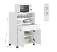 SoBuy Desserte Cuisine avec Prises 4-en-1, roulettes/Pieds, 61,5×40×92 cm | Petit meuble de rangement de cuisine pour micro-ondes, étagère réglable, PB+MDF, cuisine/salle à manger, FSB09-E-W