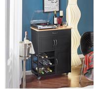 SoBuy Meuble Cuisine à roulettes avec Plan de Travail Desserte Cuisine avec tiroirs, Range-Bouteilles îlot Central Compact pour Cuisine, Salle à Manger et extérieur Noir 67x86x38cm FKW45-SCH