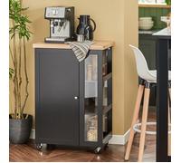 SoBuy Desserte de Cuisine à roulettes avec Placard et Étagère Latérale, Chariot de Service Rangement Compact Noir 60x40x90 cm