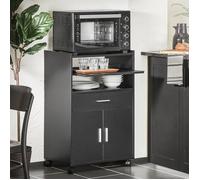 SoBuy Desserte de Cuisine à Roulettes avec Plan de Travail Extensible, 1 Tiroir, 2 Étagères, Meuble Micro-Ondes Noir 59x40x92 cm