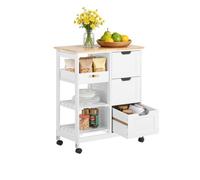 SoBuy Desserte de Cuisine à Roulettes avec Plateau Effet Bois, 67×84×37 cm | Rangement à Plusieurs Niveaux, 4 Roulettes Fluides pour un Déplacement Facile, Plateau Amovible pour Servir FKW79-W