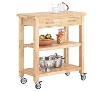 SoBuy Desserte de Cuisine à roulettes en hévéa, 2 tiroirs, 80×40×90 cm | Chariot de rangement avec 2 étagères et plan de travail, meuble compact pour cuisine et coin repas, en hévéa, FKW24-II-N