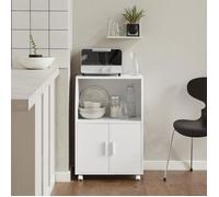 SoBuy Meuble Cuisine à roulettes - Desserte Cuisine avec Portes et Étagère Réglable - Meuble de Rangement Compact pour Micro-Ondes, Bureau ou Salle à Manger, 92x59x40 cm, Blanc FRG241-W
