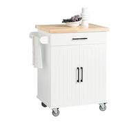SoBuy Desserte de Cuisine à roulettes & Plateau Bois, 74x91x46cm, Cuisine | Meuble de Rangement de Cuisine, plan robuste, roulettes pivotantes & tablette réglable, MDF/PB, repas & restaurant, FKW119-WN