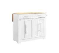 SoBuy Desserte de Cuisine avec Plan de Travail Extensible, 2 Tiroirs et Roulettes Blanches