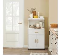 SoBuy Meuble de cuisine FSB12-W - plan de travail, roulettes, tiroir et placard, blanc