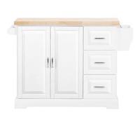 SoBuy Îlot de cuisine avec 2 portes, 3 tiroirs, blanc, 130.0x71.0x91.0 cm,