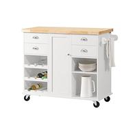 SoBuy Desserte Roulante Chariot de Cuisine Meuble de Rangement à roulettes Chariot de Service Buffet Multifonctionnel avec 1 Porte, 4 Tiroirs et 5 Compartiments, 107x62x93 cm, KNL03-WN