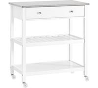 SoBuy Desserte Cuisine à Roulettes avec Plateau Inox, Tiroirs et Étagères 81x45x90 cm, Meuble de Rangement pour Cuisine Salon