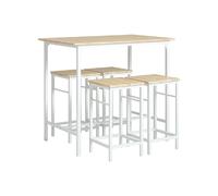 SoBuy Ensemble Table Bar Bistrot 4 Tabourets Repose-Pieds Blanc Naturel OGT11-WN